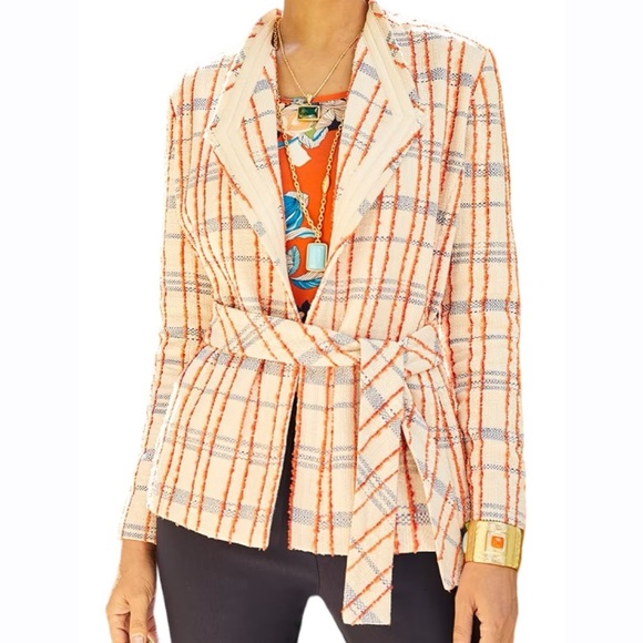 Chico’s Womens Jacquard Tweed Fusion Stripe Jacket Cream Orange Size 8 Small - Picture 1 of 12